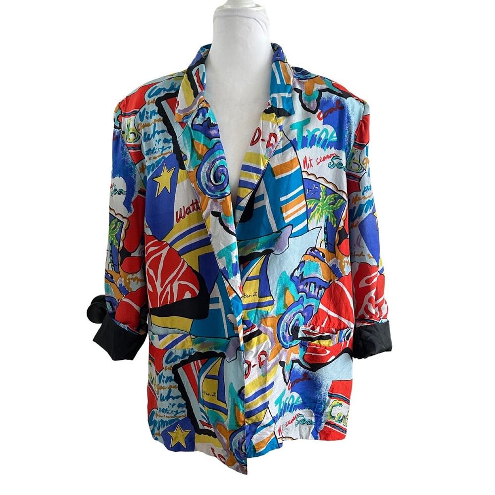 VTG Carol Horn Workshop Oversized Fit Bold Print Silk Blazer I L